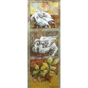 Iqbal Durrani, Joyous Togetherness, 18 x 48 Inch, Oil on Canvas, Figurative Painting, AC-IQD-087